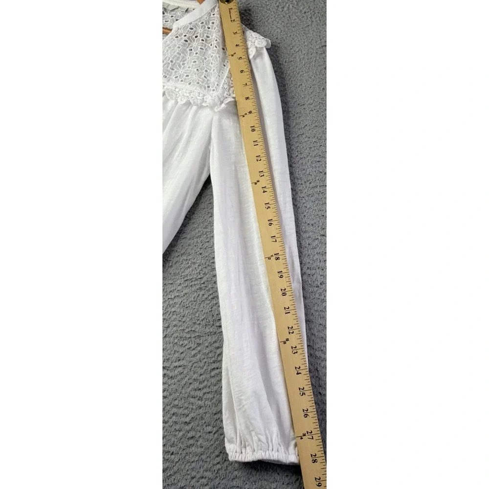 Boden Blouse Womens Size 10 White Eyelet V-Neck Long Sleeve Cotton Blend Boden